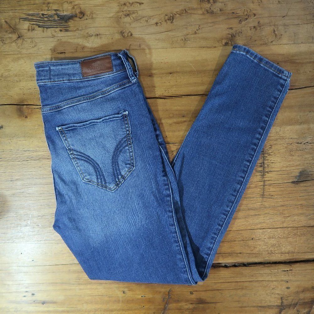 HOLLISTER DARK WASH HIGH RISE SUPER SKINNY CLASSIC STRETCH DENIM JEANS WOMENS